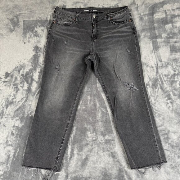 Old Navy Denim - Old Navy 14 Womens Jeans Mid Rise Boyfriend Crop Black Stretch Raw Hem Distress